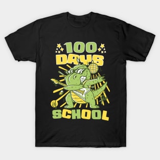 100 Days of school featuring a Rocking T-rex dino #1 T-Shirt